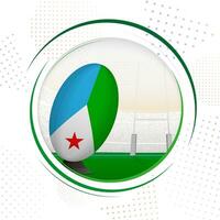 Flag of Djibouti on rugby ball. Round rugby icon with flag of Djibouti. vector