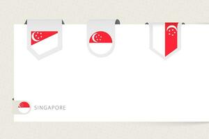 Label flag collection of Singapore in different shape. Ribbon flag template of Singapore vector