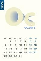 Minimalist calendar template for October 2024, vector calendar in Spanish language.