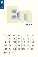 Minimalist calendar template for January 2024, vector calendar in Spanish language