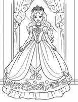 Coloring page activity for kids. Coloring princess. Educational worksheet for preschool. photo