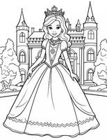 Coloring page activity for kids. Coloring princess. Educational worksheet for preschool. photo