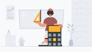 A man holding a pencil and a calculator vector