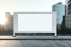 Empty white billboard in street city. Generative AI photo