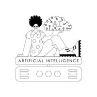 AI man and server in vector linear style, based around artificial intelligence theme