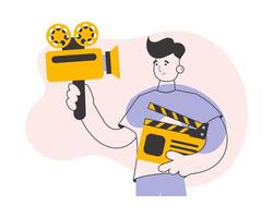 Blogger guy. blogging and podcast concept. Line art trendy style. . vector
