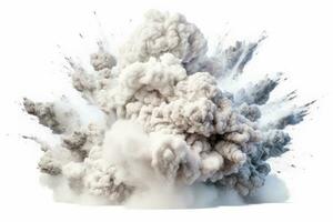 Bomb explosion with fire and smoke, isolated on white background. Generative AI photo