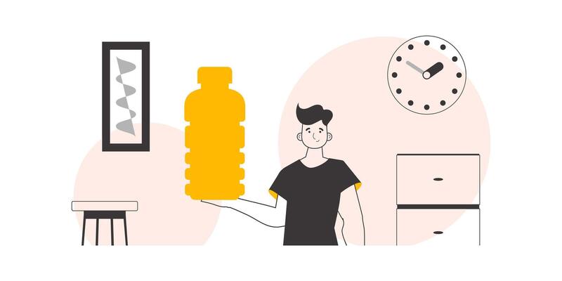 The man is holding a bottle in his hand. Lineart style.