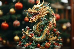 Christmas tree decorated in the style of the year of the dragon photo