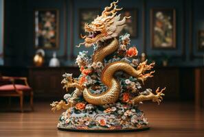 Christmas tree decorated in the style of the year of the dragon photo