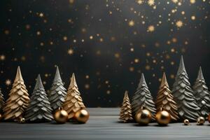 Christmas background with gold and silver trees and golden highlights in the background photo