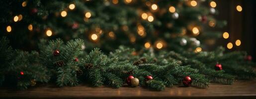 Christmas tree branches background. AI generated photo