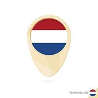 Map pointer with flag of Netherlands. Orange abstract map icon. vector