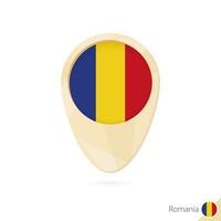 Map pointer with flag of Romania. Orange abstract map icon. vector