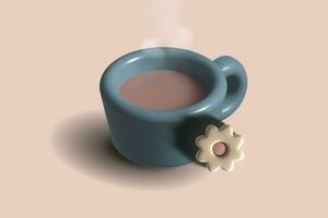 una taza de café y una flor. ilustración de procesamiento 3d foto