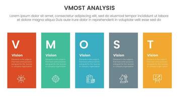 vmost analysis model framework infographic 5 point stage template with height rectangle shape balance concept for slide presentation vector