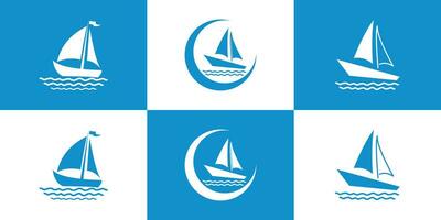 Set of boat logo collection with creative style Premium Vector