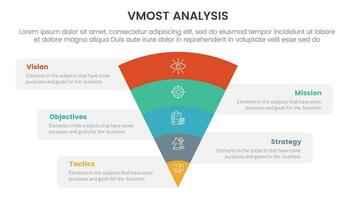 vmost analysis model framework infographic 5 point stage template with funnel bending on center concept for slide presentation vector