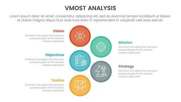 vmost analysis model framework infographic 5 point stage template with big circle vertical concept for slide presentation vector