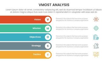 vmost analysis model framework infographic 5 point stage template with rectangle round stack vertical concept for slide presentation vector