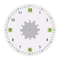 12 horas reloj cara con moderno diseño en ligero gris y verde colores aislado en blanco vector