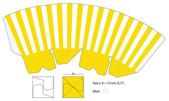 Stripped box template popcorn candies fresh fries. White yellow container much up on white background vector