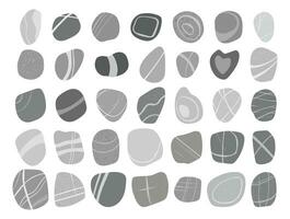 plano mar monocromo guijarros colección aislado en blanco antecedentes. cada Roca es diferente. vector