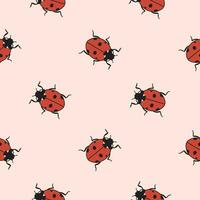 Beautiful seamless pattern of ladybug beetles on pink background. Look other samples in collection vector