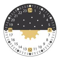 24 Hours Clock Face with modern design in black and gold colours isolated on white vector