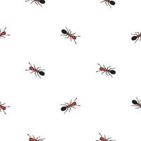 Ants seamless pattern with little red black insects in various orientations on white background. Pattern from collection vector