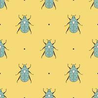 Seamless geometric pattern background of flower chafers beetles on yellow background. Look other samples in collection vector