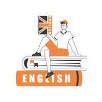 Guy English teacher. The concept of learning a foreign language. Linear modern style. Isolated, vector illustration.