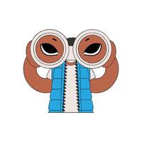A young girl holds in her hands and looks through binoculars. HR theme. vector