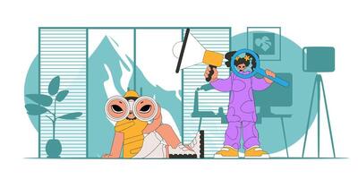 Woman and man workers in the field Attraction of workers. vector