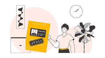 The man passed the job test. Minimalistic linear style. illustration. vector