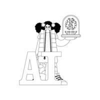 Girl is cradling a robotic AI model with a style drawing vector