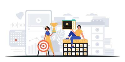 Two people are sitting on a table with a target and a dartboard vector