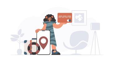 A man holding a credit card and a suitcase vector