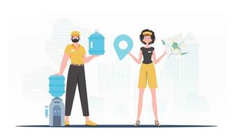 Water Delivery Team. Modern style. Vector illustration.