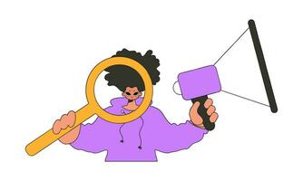 A man with a megaphone, symbolizing the search for people in the labor market. Personnel search. vector