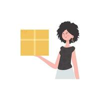 The woman is depicted waist-deep and holding a parcel in her hands. Delivery concept. Isolated. trendy style. Vector. vector