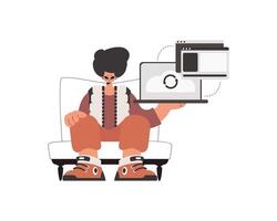 A man sitting on a chair with a laptop vector