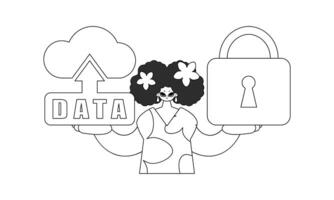 A cartoon woman holding a lock and a key vector