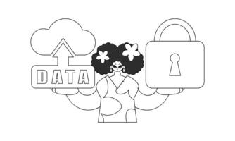 niña con nube logo para iot vector ilustración en lineal estilo