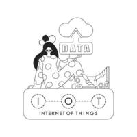 A girl displaying a linear logo of cloud storage for the Internet of Things vector