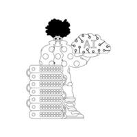 AI guy and server in linear style, all around an artificial intelligence theme vector