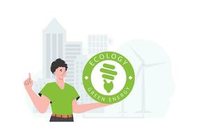 The concept of ecology and green energy. A man holds the ECO logo in his hands. Fashionable, trendy style. Vector. vector