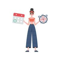 Woman teacher shows that it's time to learn English. The concept of learning English. Isolated. trendy style. Vector. vector