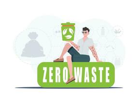 A man sits and holds an urn in his hands. The concept of recycling and zero waste. Trendy character style. Vetcor. vector