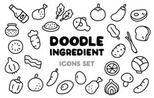 Doodle Ingredient Black and White Icons Set vector